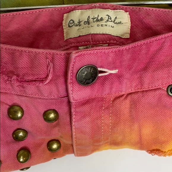 J.Jill | Out Of The Blue Tie Dye Cut Off Short Shorts | Brass Adorned Denim - Picture 5 of 7